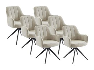 Pascal Morabito Lote de 6 sillas giratorias con apoyabrazos de tela y metal negro - Crema - LEJINA de Pascal Morabito