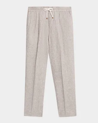 Brunello Cucinelli Men & apos;s Double-Pleated Linen Drawstring Pants