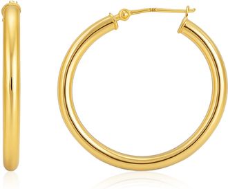 MAX + STONE 14k Gold Yellow or White Gold in 20MM, 25MM and 30MM Tube Hoop Earrings
