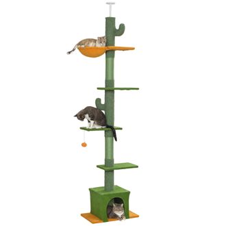 OEM &Aacute;rbol Para Gatos De Suelo A Techo De 230-275 Cm Con Altura Ajustable Plataformas Cueva Hamaca Postes Bolas Verde