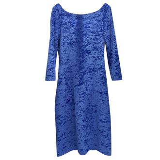 Bespoke French Couture Electric Blue Panne Velvet V Back Dress Size S