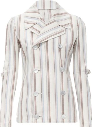 Junya Watanabe 1995 beige stripe cotton cut out sleeve double breasted jacket S