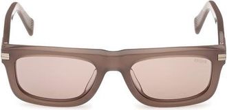 Ermenegildo Zegna 55mm Rectangular Sunglasses in Milky Taupe /Light Bronze at Nordstrom