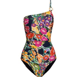 Change of Scenery Kara One Shoulder Ring Trim One-Piece Swimsuit in Gardenia at Nordstrom, Size X-Large