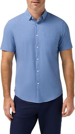 Mizzen+Main Leeward Trim Fit Short Sleeve Performance Button-Up Shirt in Cloud Blue Tonal Circle Print at Nordstrom, Size Xx-Large