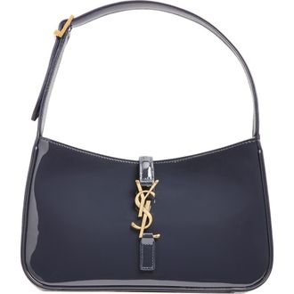 Saint Laurent Le 5 &agrave; 7 Patent Leather Hobo in Midnight Blue at Nordstrom