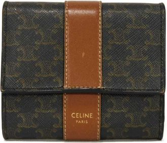 Celine Black Brown Coated Canvas Leather Wallet (Tri-Fold) (Pre-Owned)