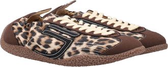 Puraai Suede with Leopard Print Upper Sneakers - Brown