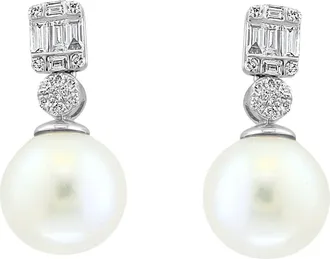 Effy 14K White Gold Fresh Water Pearl & Diamond Drop Earrings in 14K Gold at Nordstrom