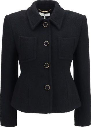 Chlo&eacute; Black Solid Shirt Collar Jacket