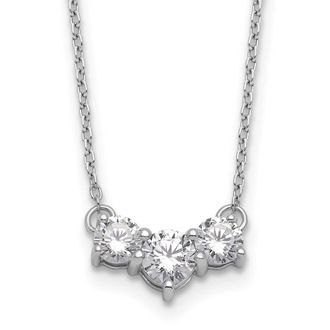 Diamond2Deal 14K White Gold Lab Grown Diamond 3 Stone Pendant Necklace 18 Clarity VS, Color G-H