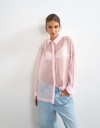 Topshop camicia in organza rosa chiaro-Bianco