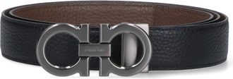 Ferragamo Reversible Gancini Belt In Black Calfskin On One Side