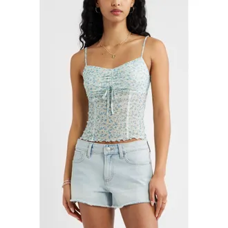 BP. Mesh Camisole in Ivory- Blue Daine Floral at Nordstrom, Size Xx-Small