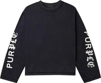 Purple Clippings Double Layer Tee - Heren - Longsleeves - Zwart - S - Katoen - Tops
