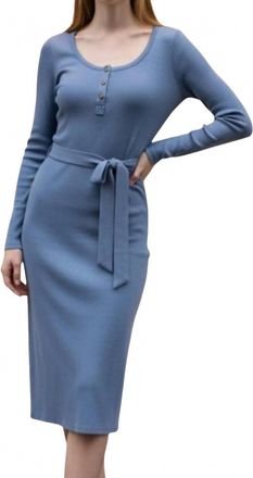 Ralph Lauren Belted Rib-Knit Henley Dress In Blue Dusk