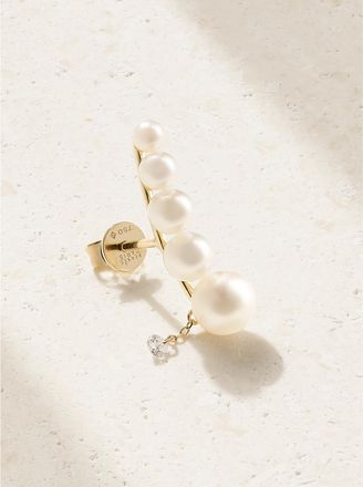 Pers&eacute;e Orecchino Singolo In Oro 18 Carati Con Perle E Diamante Aphrodite