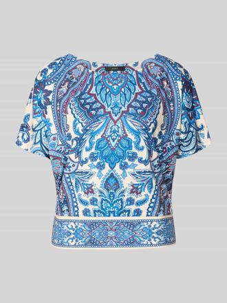 Oui T-Shirt mit Allover-Look in Bleu, Gr&ouml;&szlig;e 34