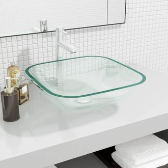Berkfield Home Basin Glass 42x42x14 cm Transparent in Black | Size: 42 x 42 x 14 cm