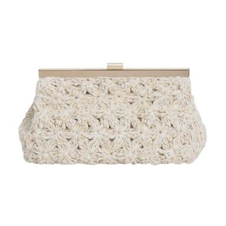 Fabiana Filippi Clutches, female, Beige, Size: ONE SIZE Raffia Flower Clutch Elegant Shoulder Bag