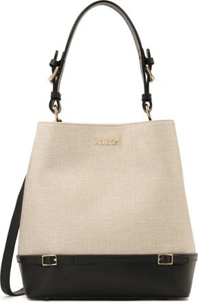 Kazar Handtas van canvasstof en zwart leer - Dames - Handtassen - Beige - ONE Size - Leer - Tassen