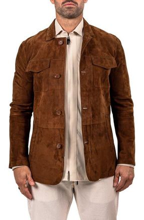 Maceoo Slim Fit Lambskin Suede Jacket in Brown at Nordstrom, Size 3
