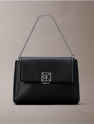 Calvin Klein Womens Emblem Logo Hardware Pebble Crossbody Bag - Black