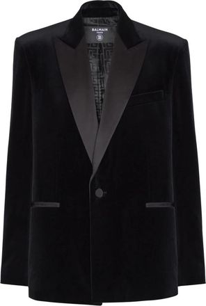 Balmain Velours en satijnen blazer met 1 knoop - Heren - Blazers - Zwart - M - Satijn - Jassen