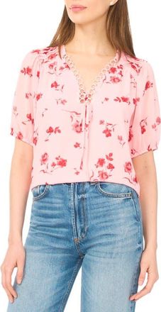 CeCe by Cynthia Steffe Floral Print Pintuck Top in Coral Bloom at Nordstrom, Size X-Large