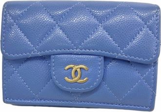Chanel Blue Grained Calfskin Wallet (Tri-Fold) (Pre-Owned)