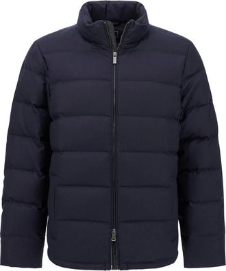 Boggi Milano Jassen, Heren, Blauw, L, Wol, Flyn Flannel en Feather Tech Bomberjack