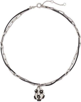 Tory Burch Curiosity Freshwater Pearl Pendant Necklace in Tory Silver /Black at Nordstrom