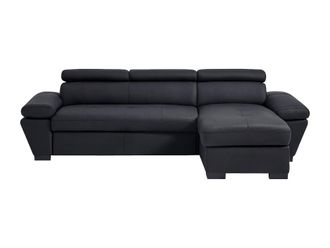 VENTE-UNIQUE.COM Sof&aacute; rinconera piel 4 plazas negro 256x154cm
