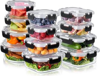 Sorbus Set Of 24 Glass Meal Prep Containers With Airtight Lids