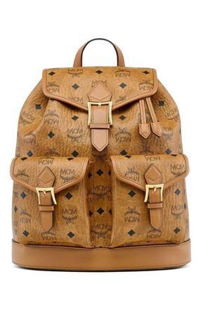 MCM Small Aren Drawstring Backpack in Visetos in Brown at Nordstrom