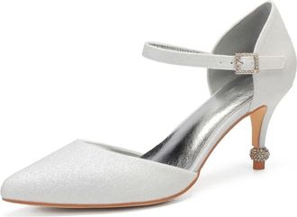 Generic Bridal Heels Womens Pointed Toe High Heel Pumps Ankle Strap Wedding Bridal Evening Party Dress Stiletto Heel 7.5Cm,Ivory,8 UK