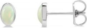 Allurez Oval Lab Grown Cabochon White Opal Stud Earrings 14K White Gold (0.25ct)
