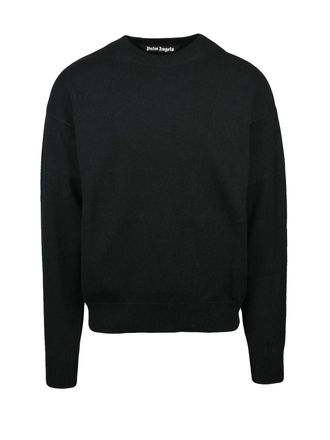 Palm Angels Crew Neck Sweater with Gothic Lettering and Minimalist Appeal