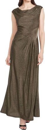 Maggy London Shannan Metallic Knit Cowl Neck Gown In Gold/black