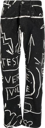 Honey Fucking Dijon doodle-print straight-leg trousers - men - Cotton - L - Black