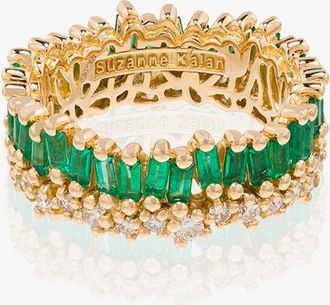 Suzanne Kalan 18kt Yellow Gold Short Stack Emerald Eternity Band Ring - Womens - Diamond/Emerald/18kt Yellow Gold