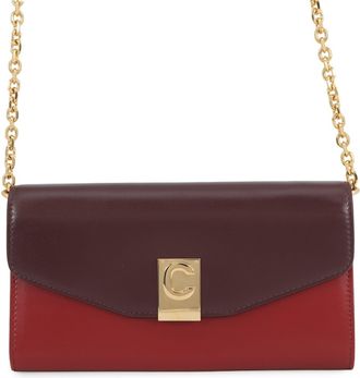 Celine Bordeaux Red Color Leather Chain/Shoulder Wallet (Pre-Owned)