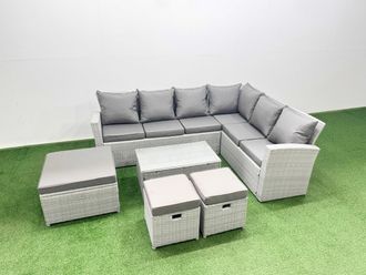 Fimous Garden Outdoor Rattan Furniture Set 9 Seater Rattan Garden Sofas Set in Light Grey