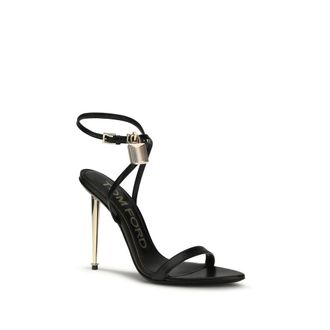 Tom Ford Womens Padlock Pointy Naked Sandal Black Upper Goatskin Sole Heels