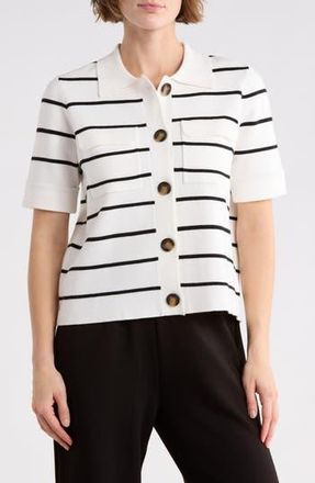 T Tahari Cardigan Sweater in Snow Globe White/Black Stripe at Nordstrom Rack, Size X-Large