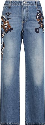 Ermanno Scervino Wide Leg Jeans with Floral Embroidery and High Waist