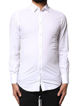 Dolce & Gabbana White GOLD Cotton Long Sleeves Dress Mens Shirt