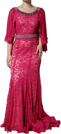 Dolce & Gabbana Womens Lace Crystal-Embellished Sheath Dress Pink Silk Cotton Viscose