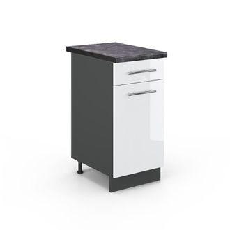 Vicco Mueble Bajo De Cocina Fame-line, Blanco Alto Brillo, 40 Cm, Et Antracita