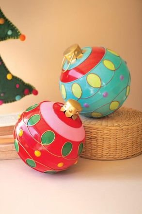 Kalalou Set/2 Large Colorful Christmas Ball Ornaments